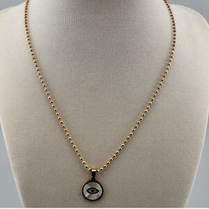 Gold Stainless Steel Evil Eye Pendant Necklace Mother of Pearl Ball Chain 18in